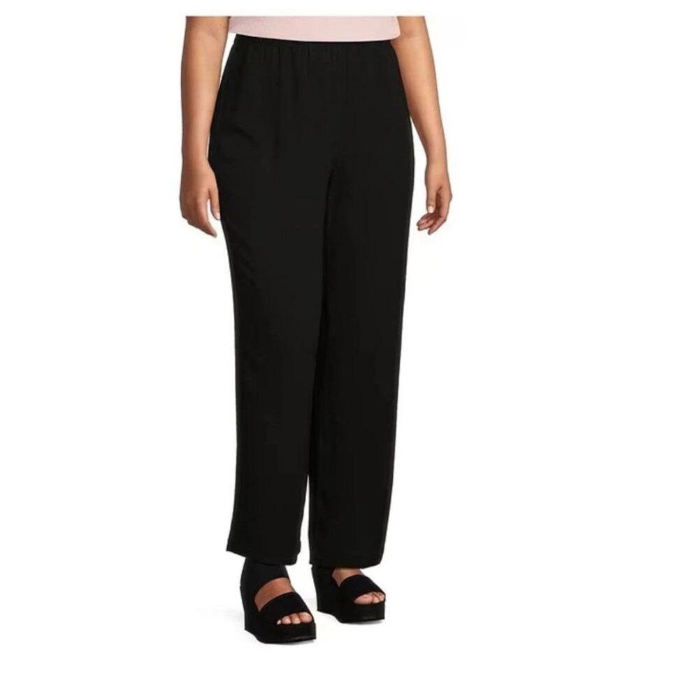 Eileen Fisher Women Black Georgette Crepe Slim Straight Leg Pants 3X NWOT